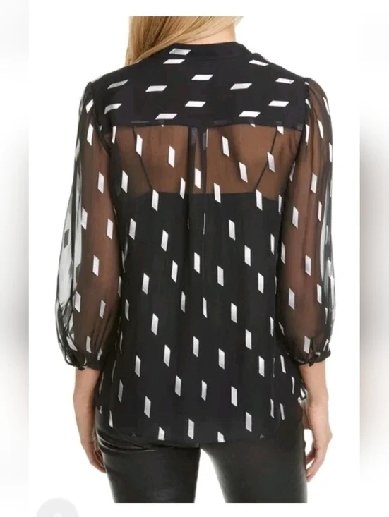 ALICE + OLIVIA SHEILA SHEER BLOUSE BLACK TOP SIZE XS - Picture 7 of 11
